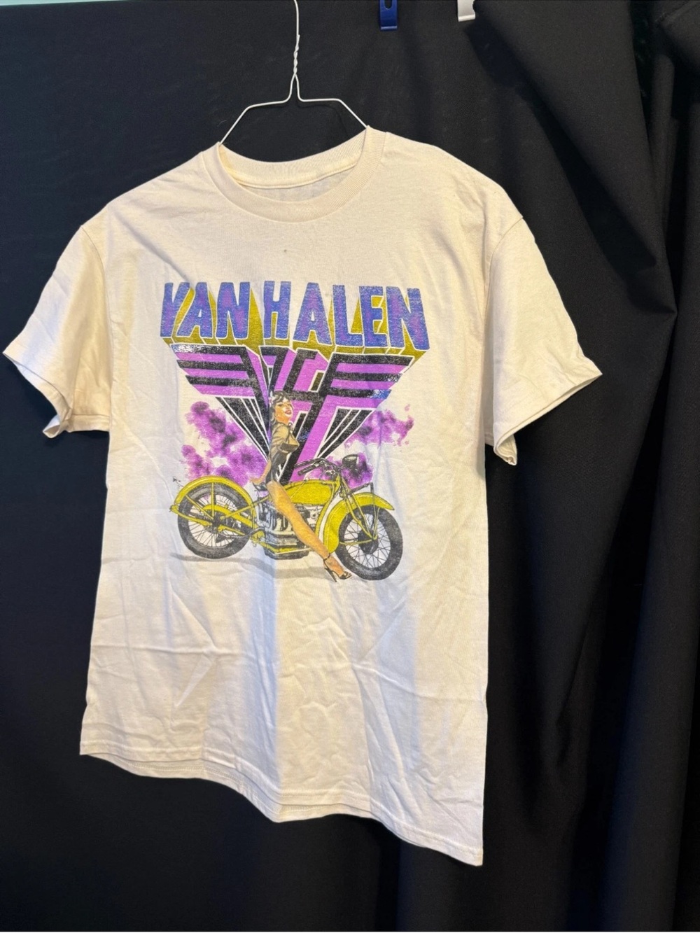 Vintage authentic Van Halen Tee in Cream with Yellow Motorcycle